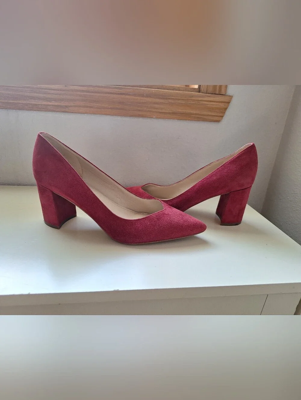 Marc Fisher Burnt Red Suede Pointed Toe Block Heels